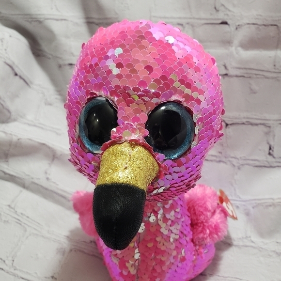 TY Flippables Pinky Pink Flamingo Plush 14-inch Stuffed Animal Year 2018 Sequins - Picture 2 of 12
